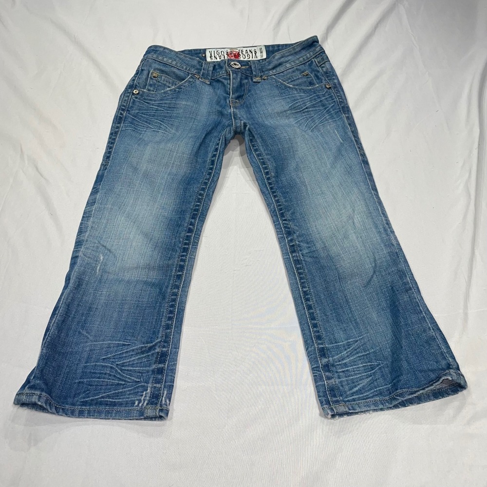Vigoss Jeans Womens Blue Medium Wash Straight Leg Stretch Denim Capris Size 26